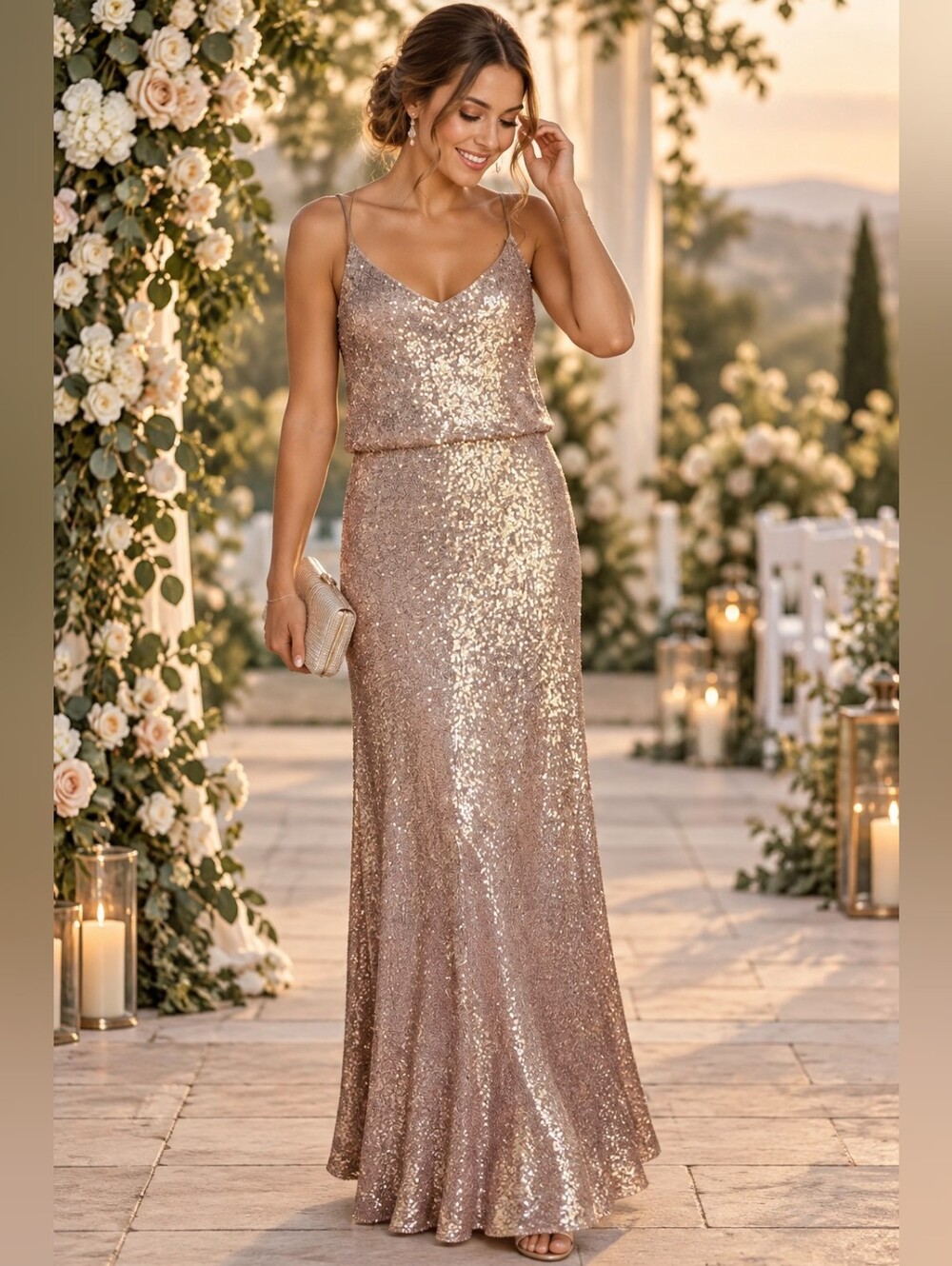Jenny Yoo Jules Sequin Blouson Gown Rose Gold 10 Wedding Guest Dress Homecoming
